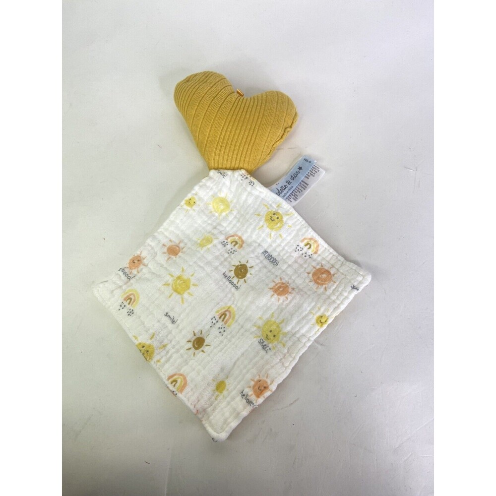 Charlotte and Star Gold Mustard Yellow Heart Sun Baby Lovey Security Blanket